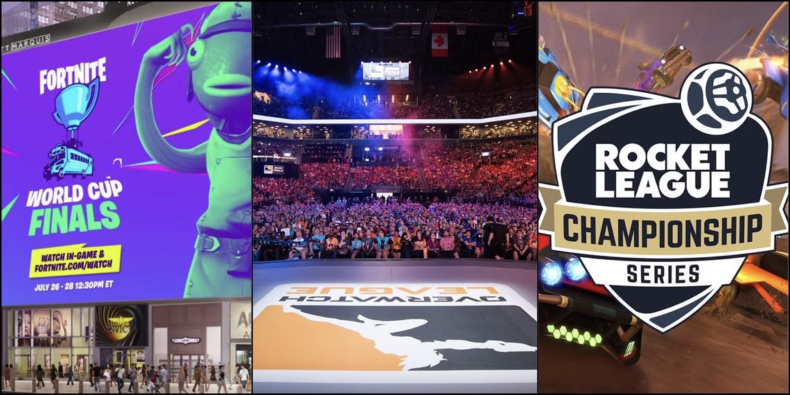 Esports team competing in a professional league match on stage