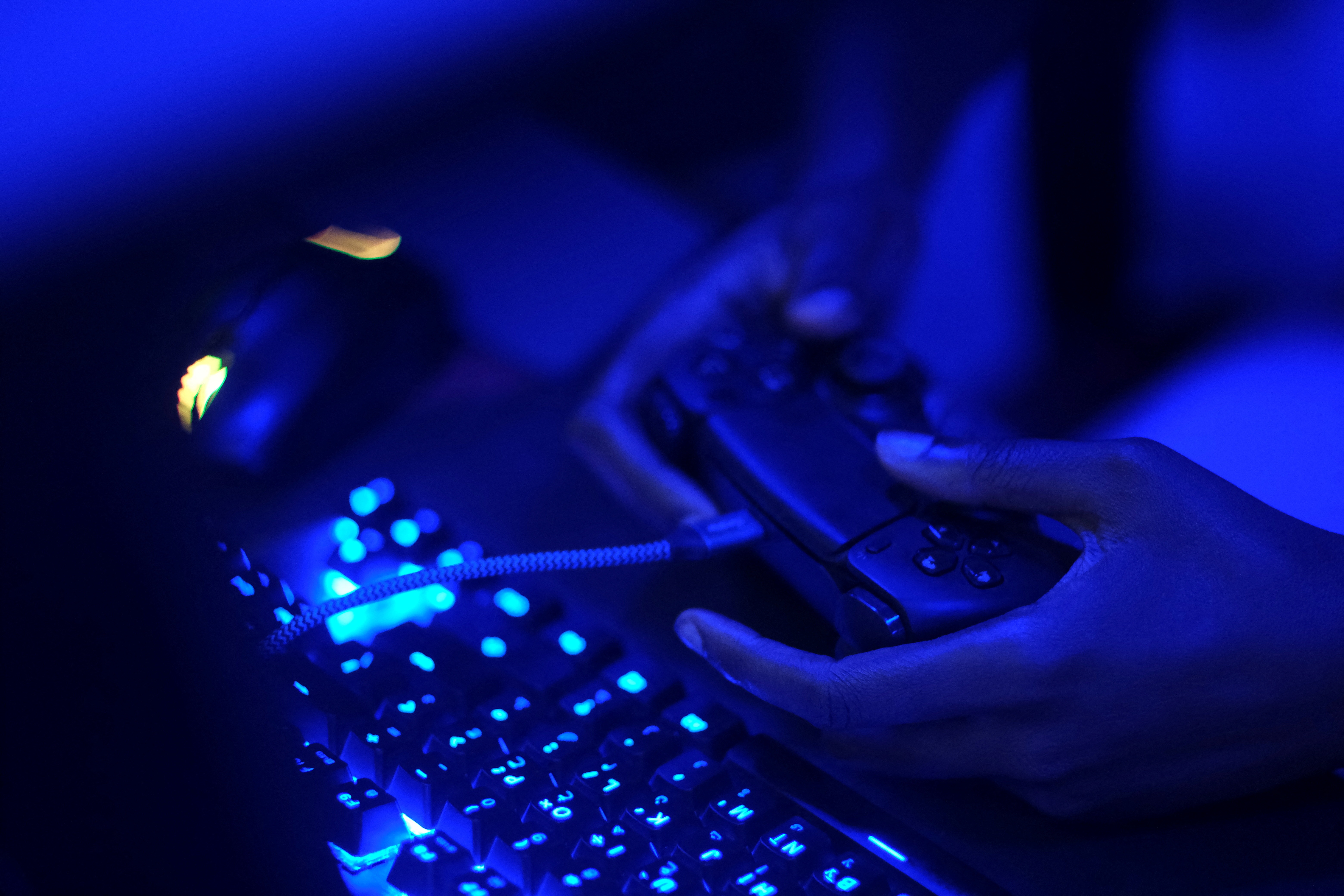 Competitive esports players at a live tournament event